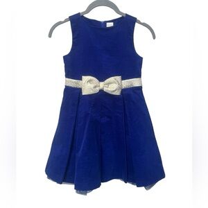 Gymboree Blue Velvet Dress with Gold Bow size 7